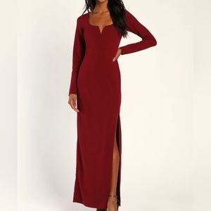 Lulus Burgundy Long Sleeve Backless Maxi Dress